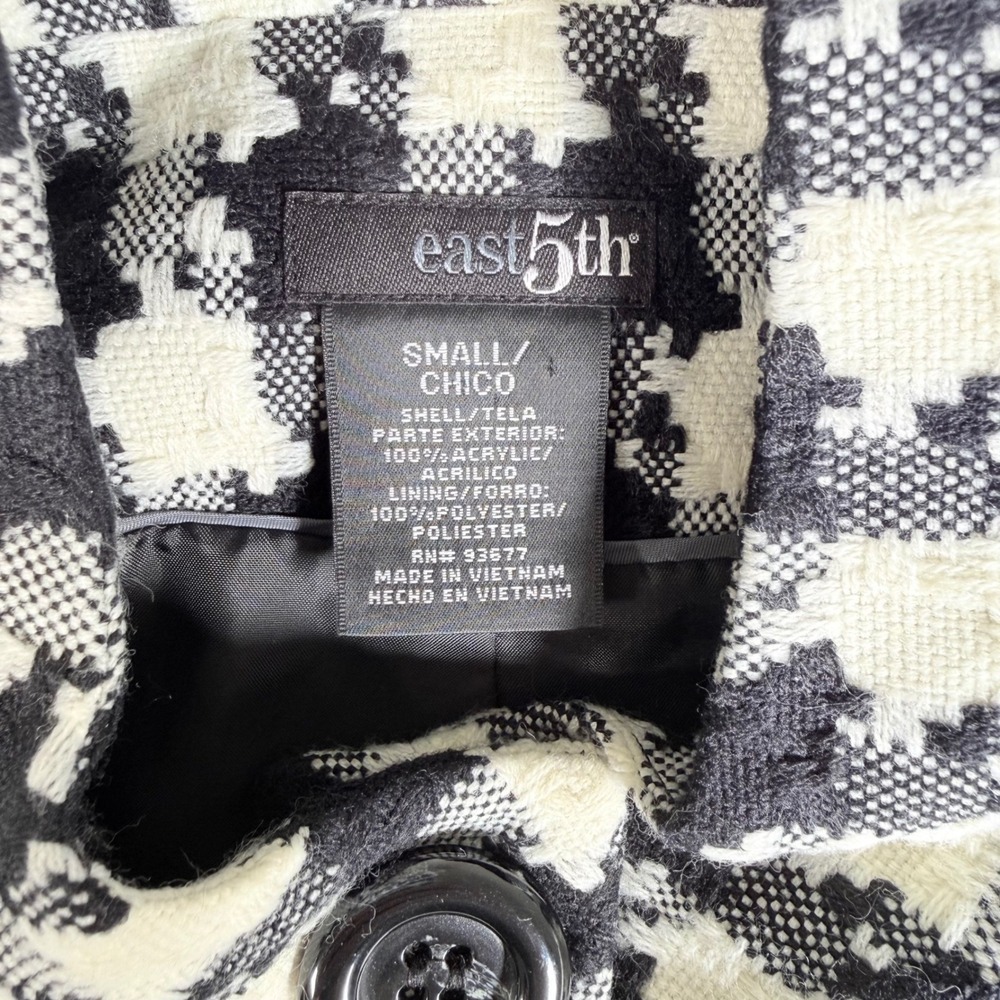 East5th Womens Small Houndstooth Blazer Jacket Black White Textured Button Front